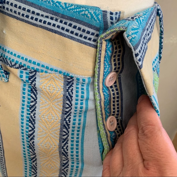 Jacquard blue green and yellow striped midi skirt - Picture 6 of 9